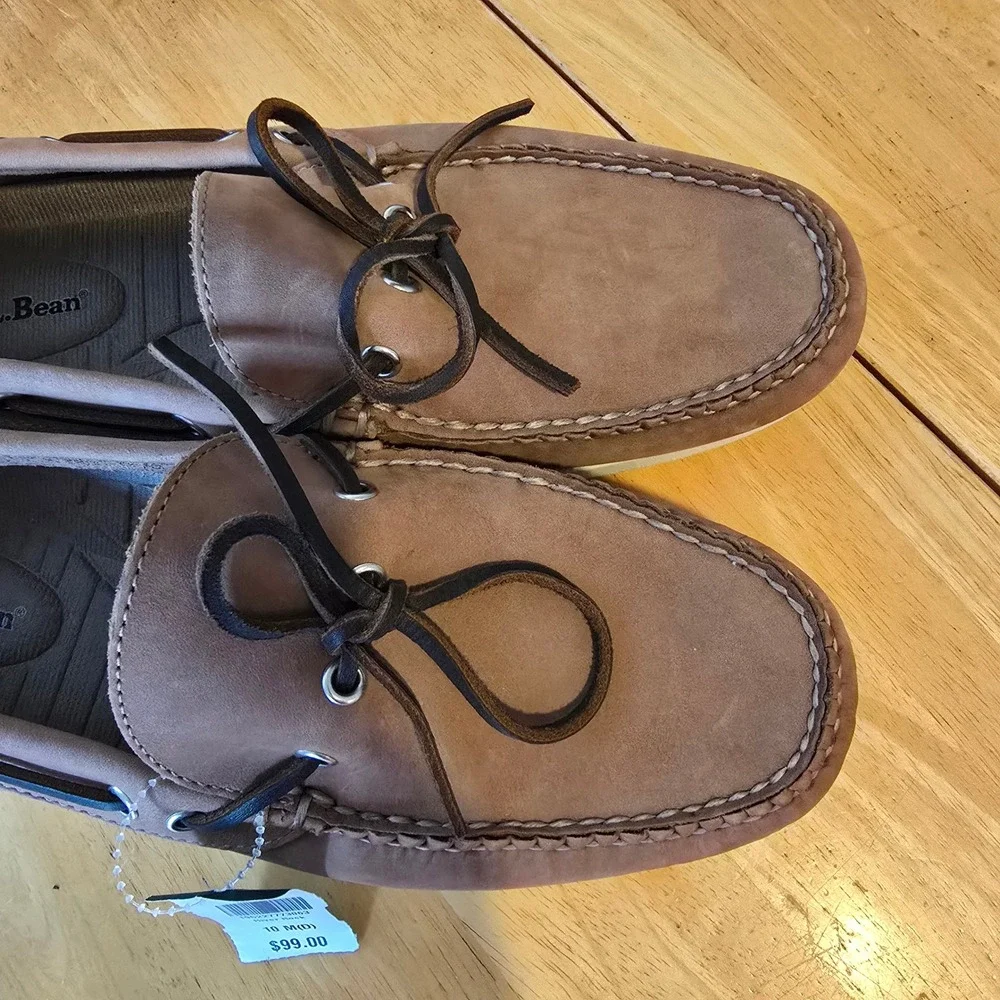 L.L.Bean Camp Mocs Men's Size 10 D River Rock Leather Boat Shoes NWT